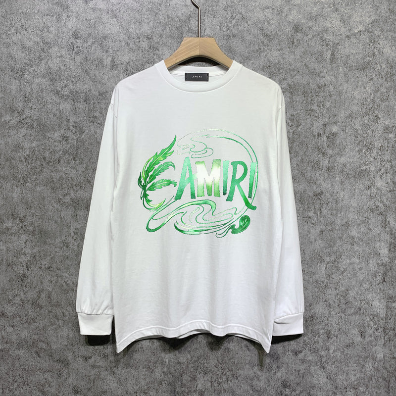 Amiri long sleeve shirts green leaf letterprinting
