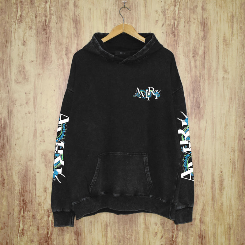 Amiri washed hoodie overlapping letter dragon washed distressed printing