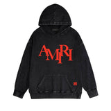 Amiri washed hoodie with overlapping letter foam printing and distressed printing