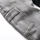 Mens Fashion Jeans Black and gray color blocking 5706#