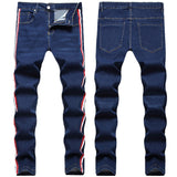 Mens Fashion Jeans Red stripes 7163#