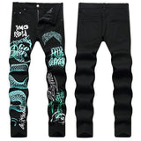 Mens Fashion Jeans Green Snake Street Graffiti 5705#