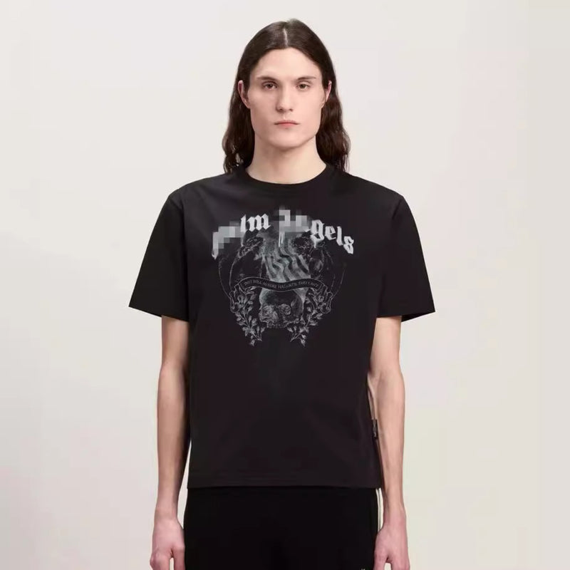Palm Angels T Shirts Smoke Skull Angel Print Short Sleeve T-Shirt