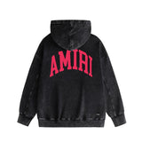Amiri washed hoodie red letter bevel cut letter washed distressed printing
