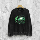 Amiri washed sweatshirt green leaf letterprinting washed and distressed