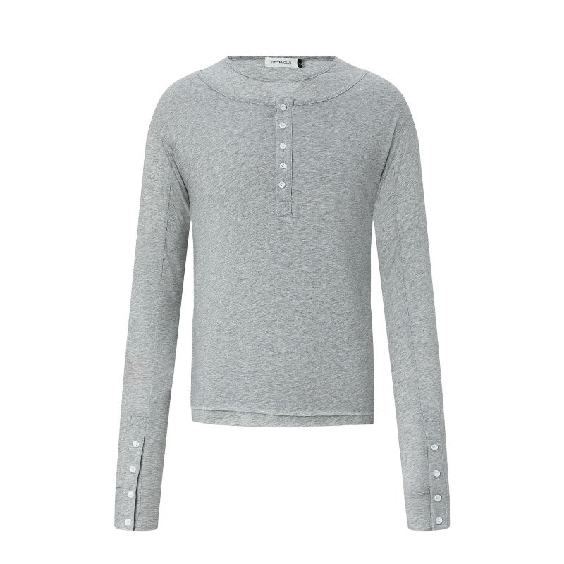 Men long sleeved shirt retro bottom shirt short silm deconstructed men's style