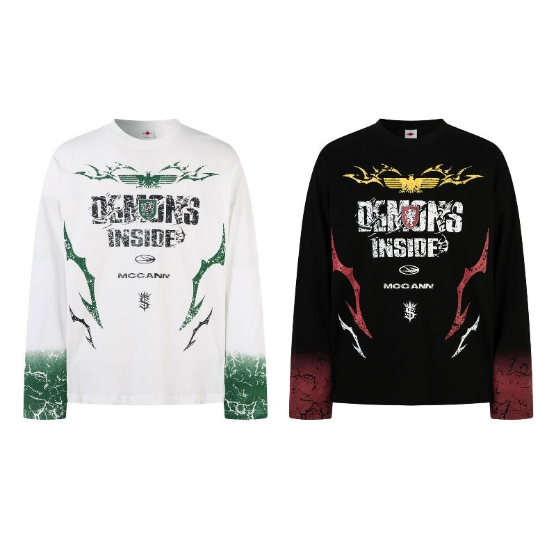 Men's long sleeve shirt - vintage streetwear style, unisex, unique artistic letter graphic design
