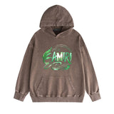 Amiri washed hoodie green leaf letter distressed printing