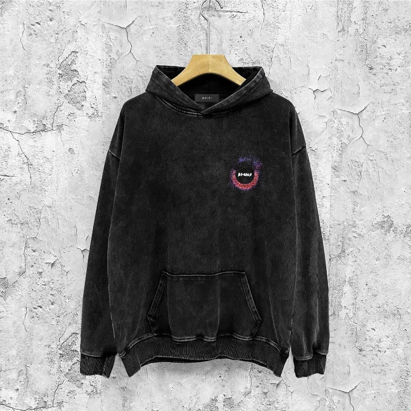 Amiri washed hoodie splattered colorful ring distressed printing