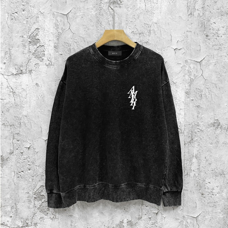 Amiri washed sweatshirt vertical small overlapping letter print washed old