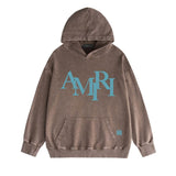 Amiri washed hoodie with overlapping letter foam printing and distressed printing