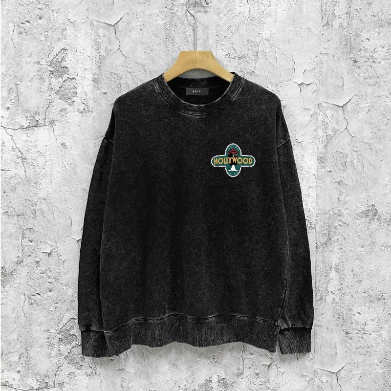 Amiri washed sweatshirt gray wolf cross printing washed and distressed
