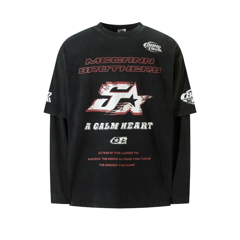 Men long sleeved shirt retrospring & fallmen's old washed fake two-piece for men and women