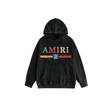 Amiri washed hoodie colorful graffiti letter horizontal strips washed and distressed