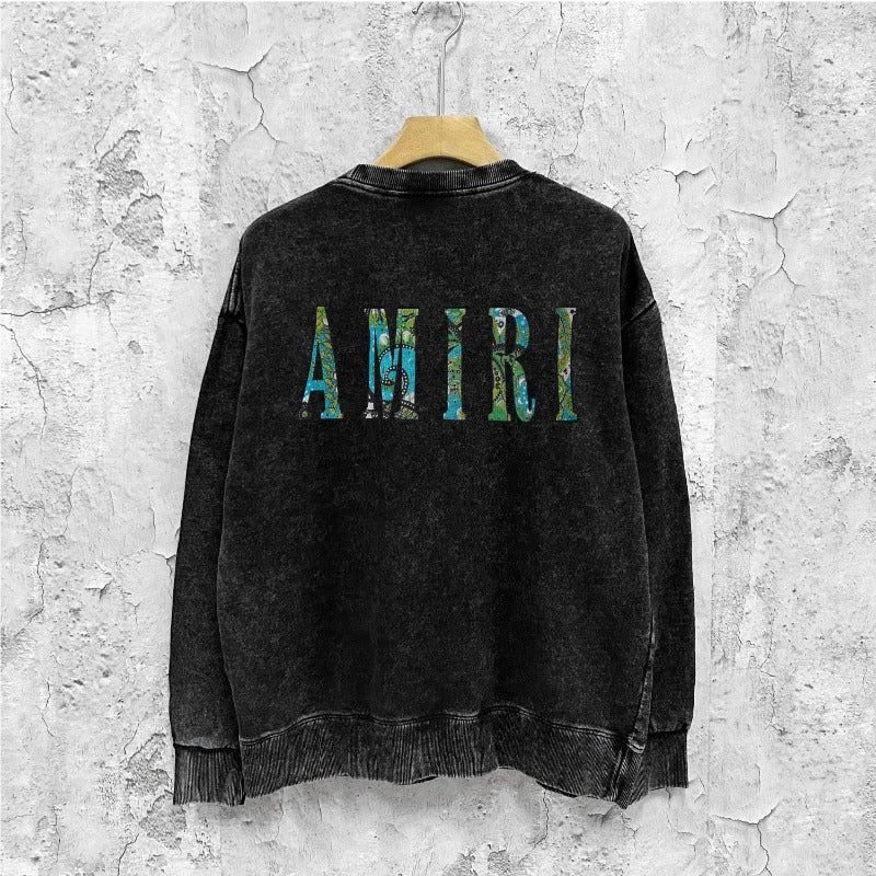 Amiri washed sweatshirt waist flower camouflage letterprinting washed and distressed