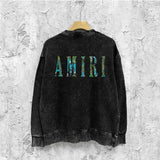 Amiri washed sweatshirt waist flower camouflage letterprinting washed and distressed