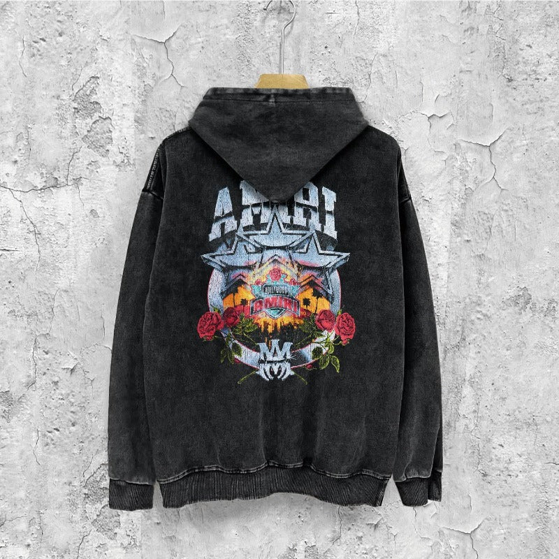 Amiri washed hoodie five-star rose distressed print