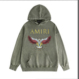 Amiri washed hoodie five-pointed star flying eagle washed distressed print