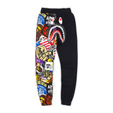 Bathing Ape Pants Shark Head Color Graffiti Splicing Sweatpants