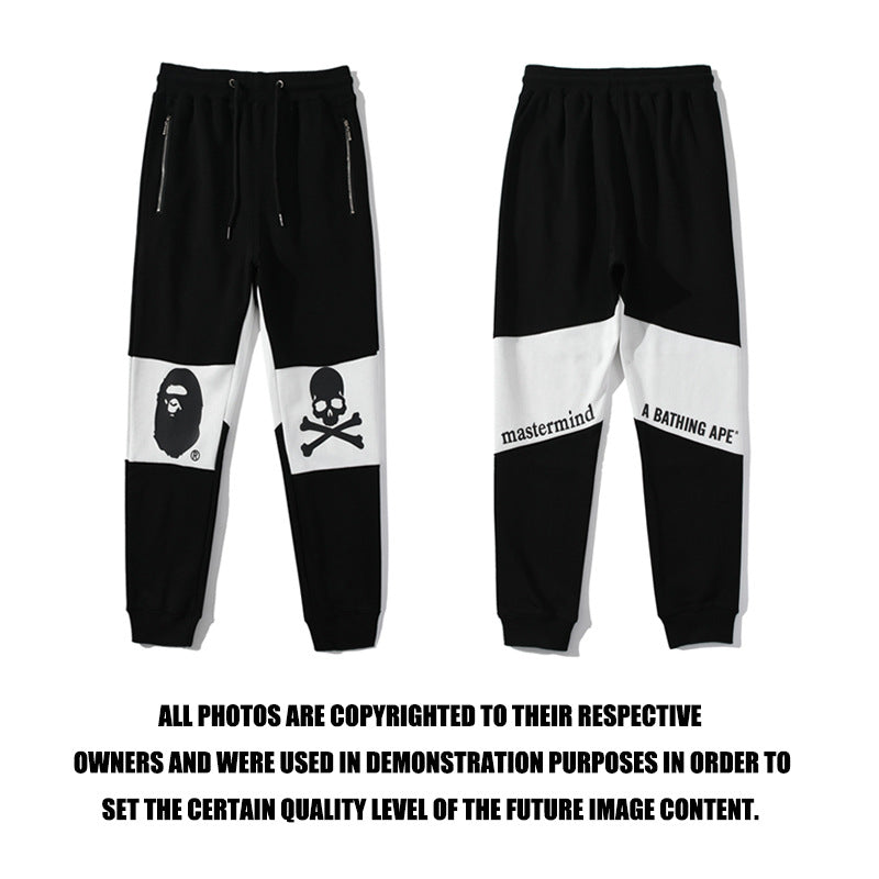 Bathing Ape Pant joint black and white color matching men's and women's casual sweatpants