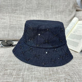 Y2k hot girl hat heavy industry beaded sequin bucket hat washed denim octagonal baseball cap