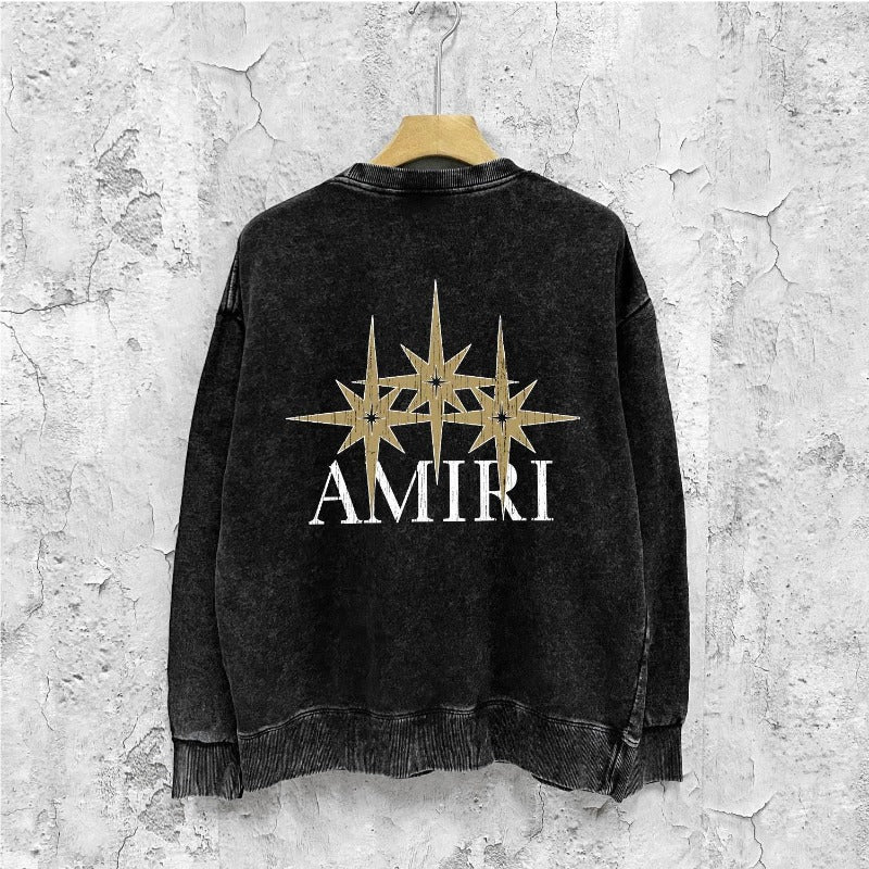 Amiri washed sweatshirt bone crack star printing washed and distressed