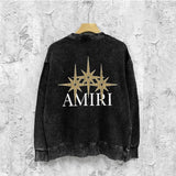 Amiri washed sweatshirt bone crack star printing washed and distressed