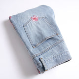 Mens Fashion Jeans Pink cherry blossom embroidered wide-leg pants 5711#