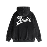 Amiri washed hoodie with slanted text distressed printing