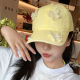 Y2k hot girl hat heavy industry pearl stereo butterfly yellow baseball cap outdoor travel sunshade peaked cap