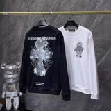 Chh Chrome Hearts Sweatshirts cross three-dimensional Sanskrit embroidery casual loose men's and women's crew neck sweater