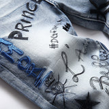 Mens Fashion Jeans Embroidered street graffiti 7118#