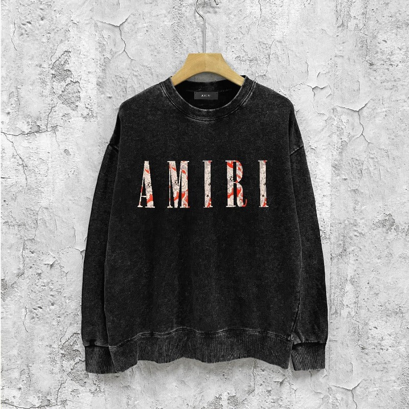 Amiri washed sweatshirt retro totem printing washed and distressed