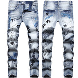 Mens Fashion Jeans Embroidered street graffiti 7118#
