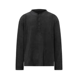 Men long sleeved shirt retro henry collar retro old money pure color bottom design men's round neck