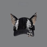 Wasteland style stereo ear denim ripped cap women's hoop street baseball cap