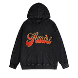 Amiri washed hoodie flame gold letterprinting distressed printing