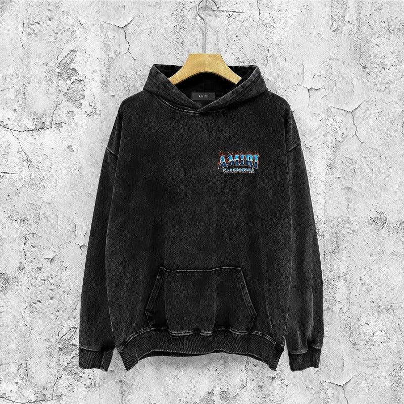 Amiri washed hoodie flame island distressed printing