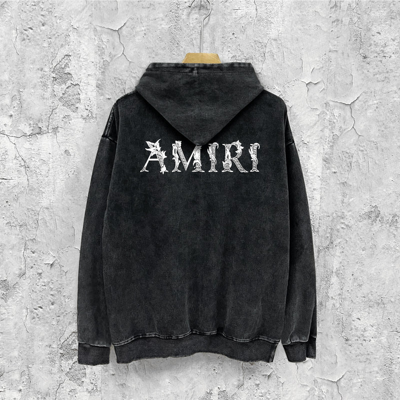 Amiri washed hoodie vine text washed distressed printing