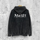 Amiri washed hoodie vine text washed distressed printing