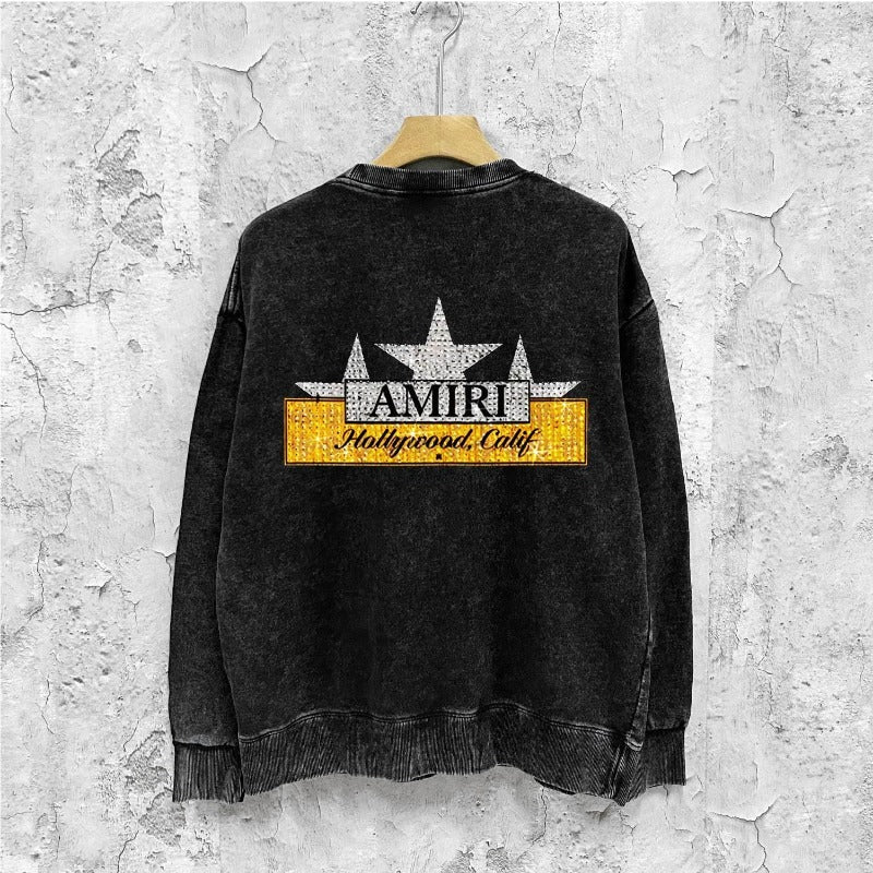 Amiri washed sweatshirt five-pointed star nameplate printing washed and distressed