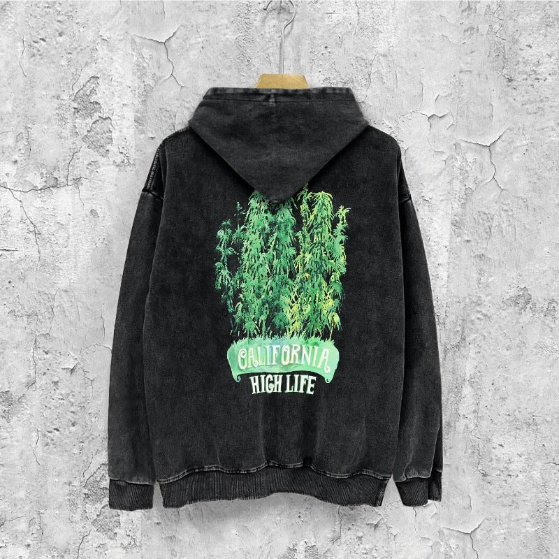 Amiri washed hoodie green leaf letter distressed printing