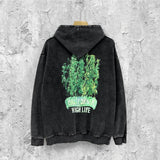 Amiri washed hoodie green leaf letter distressed printing