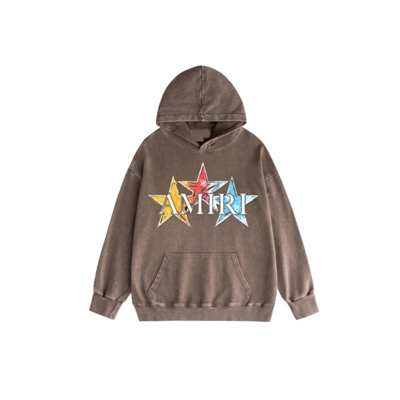 Amiri washed hoodie graffiti five-pointed star letterprinting