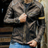 Urban Leather Jacket Autumn Men's Vintage Leather Clothing Slim Stand Collar Multi-Zipper Youth Coat Punk Motorcycle Leather Jacket