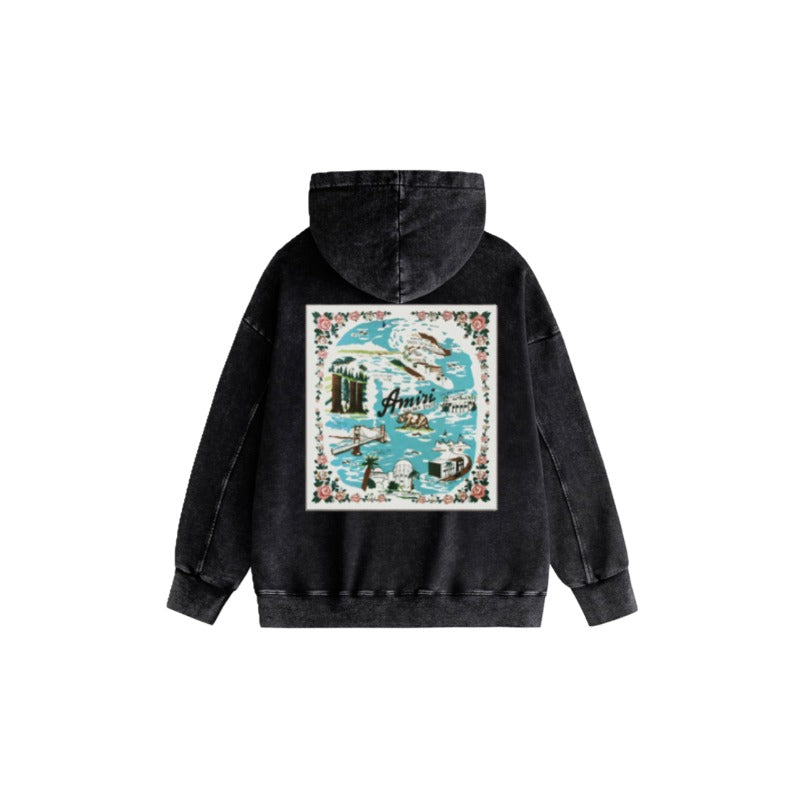 Amiri washed hoodie water estate printing