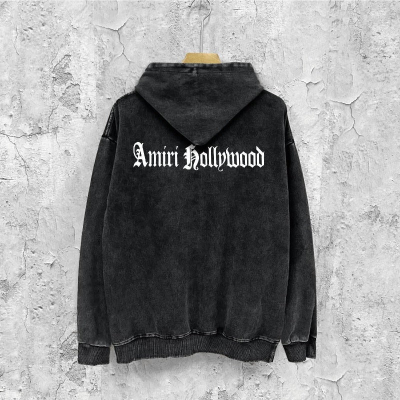 Amiri washed hoodie sanskrit printing distressed printing