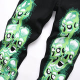 Mens Fashion Jeans Green glowing skull 5709#