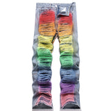 Mens Fashion Jeans Colorful Destructive Ribbons 5715#