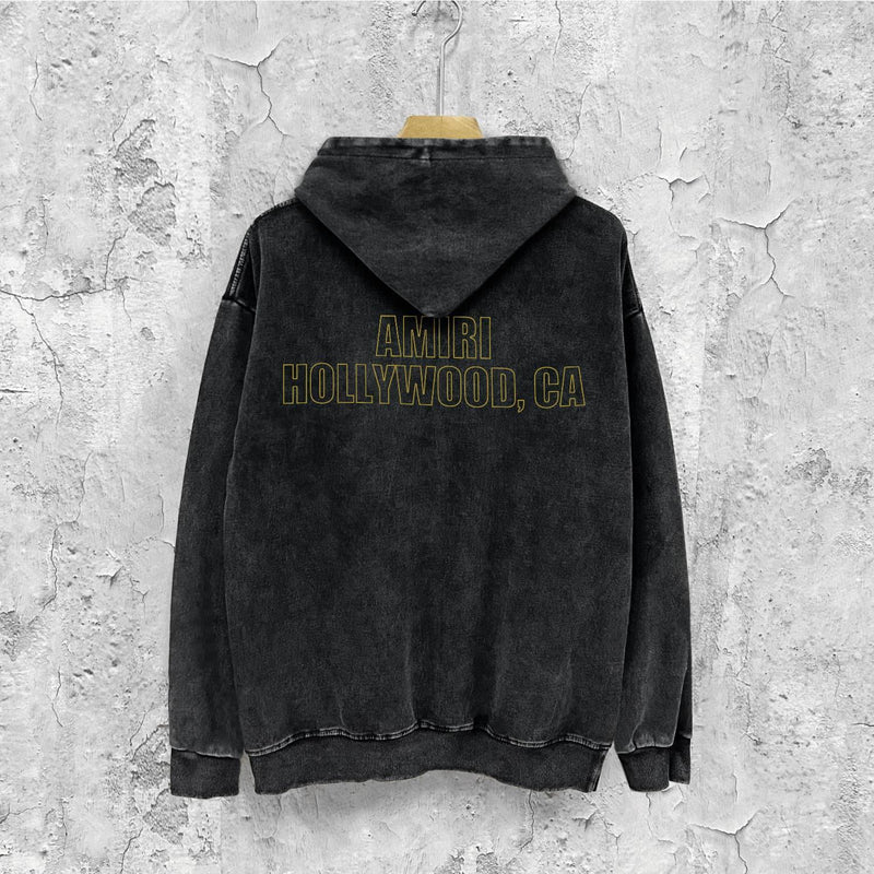 Amiri washed hoodie oil painting flying eagle distressed printing